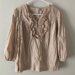 Womens Beige Lace-Trim Peasant Blouse - Beige